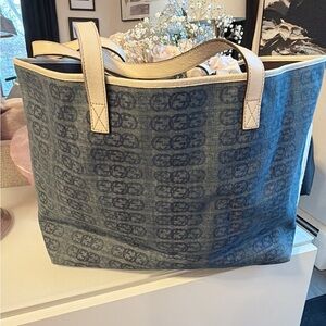 Gucci Denim Blue Tote with Tan Handles